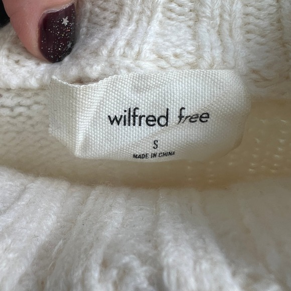 Aritzia Wilfred Free 100% Merino Wool Cream White Crop Turtleneck Sweater Top - Picture 6 of 6